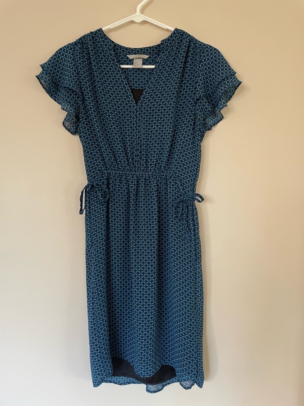 H&M Navy Printed Short-Sleeve Midi Dress